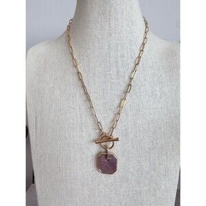 Gold Plated Stone Toggle Necklace Chunky Chain Classic Old Money